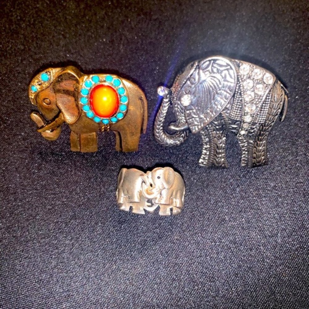 3 Three Pc Elephant rings for Good Luck with Tusks Up, size 7